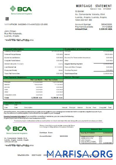 Realistic Angola Banco Comercial Angolano bank mortgage statement scr sample